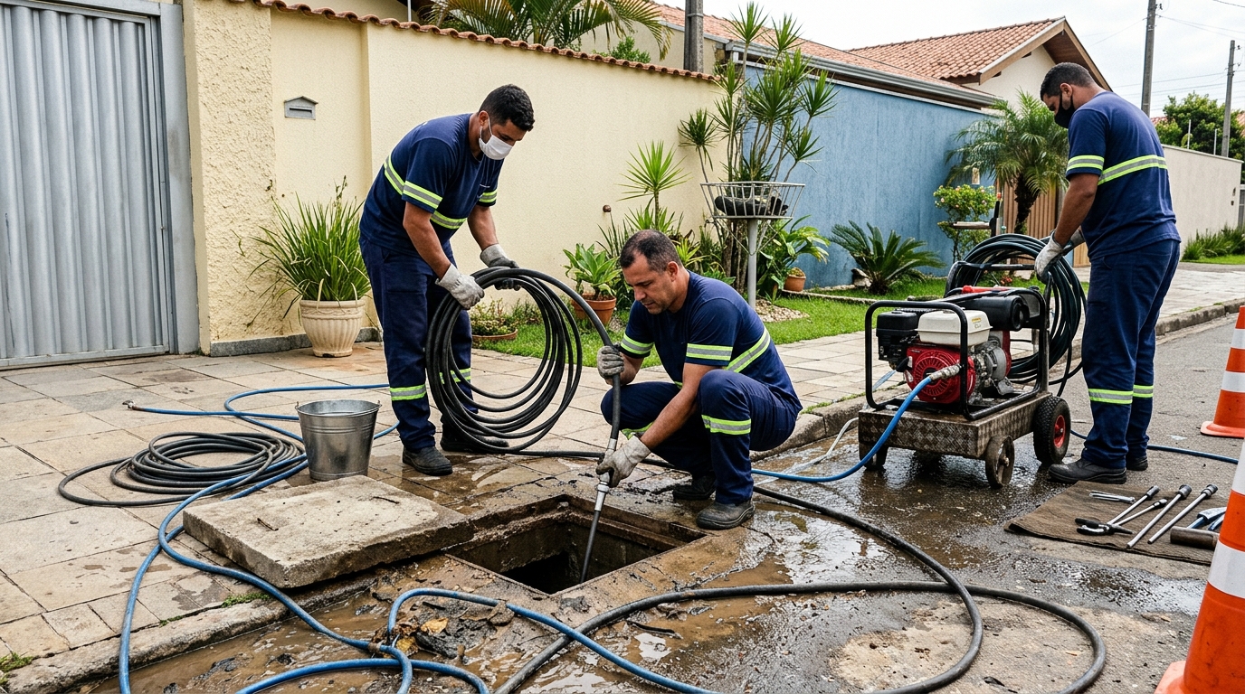 Desentupimento de esgoto residencial em Goiânia-GO