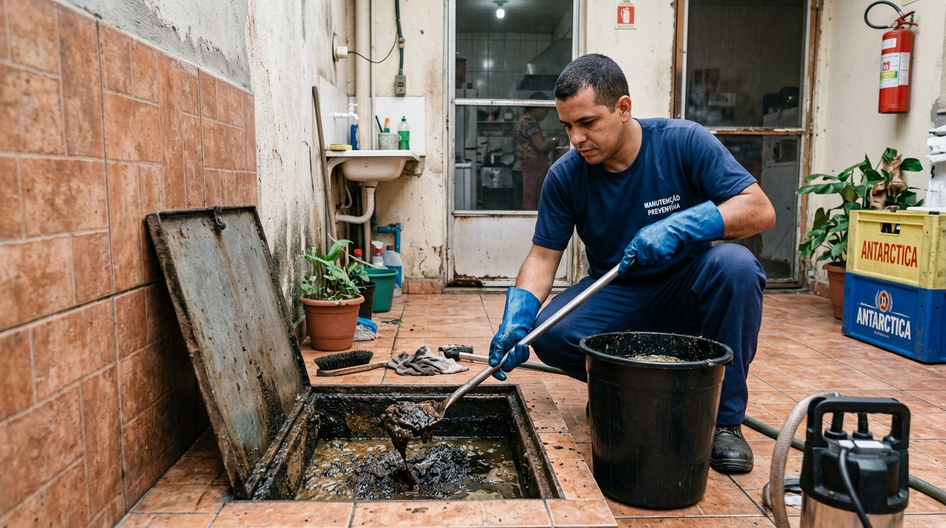 Equipe de limpeza de caixa de gordura em Goiânia-GO