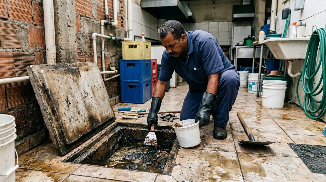 Limpeza de caixa de gordura residencial em Goiânia-GO